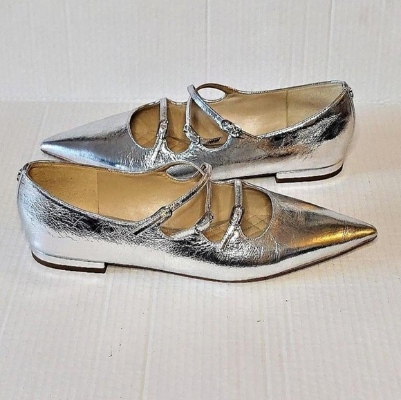 Sam Edelman Shoes - Sam Edelman Cass Flats Mary Jane Leather Silver Pointed Toe Women's Size 10.5
